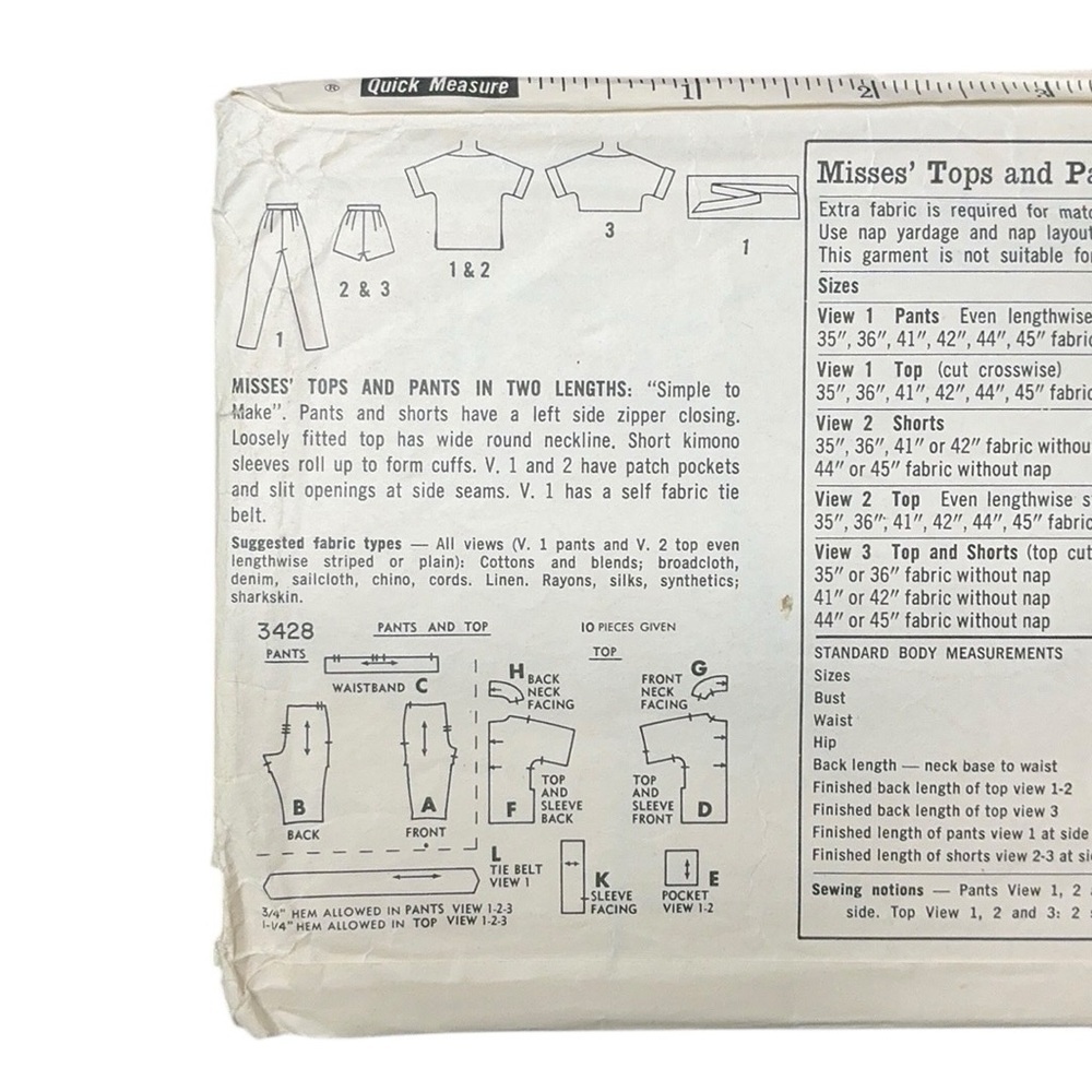 Simplicity Vintage Pattern 3428 Shorts Top Pants Easy - Picture 5 of 7